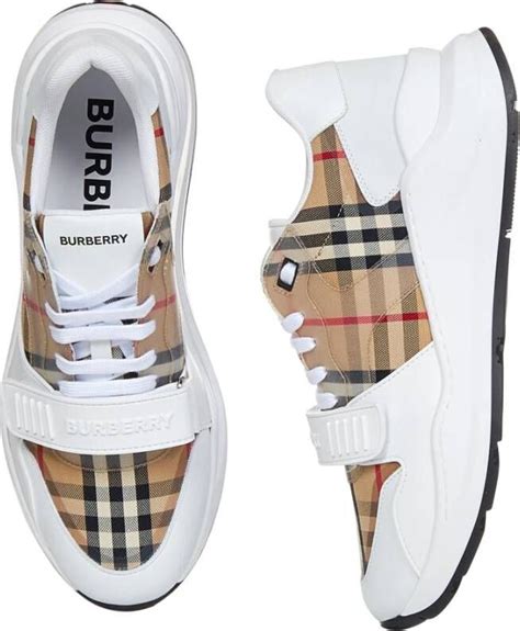 burberry schoenen heren wit|Leather Stock Sneakers in White .